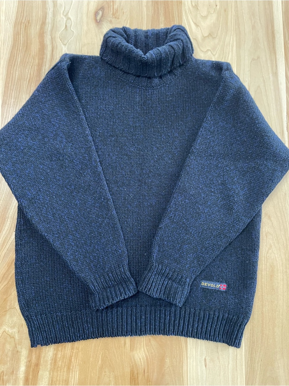 Vintage Devold Of Norway Large High Neck Wool Sweater Blue And Black